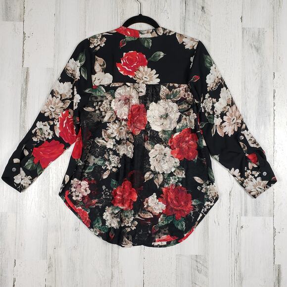 Fig + Flower Floral Long Sleeve Button Down Shirt Women's Size Petite Medium PM - Picture 6 of 11